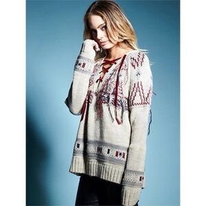 $225 Gypsy 05 Milly Fringe Lace Up Sweater Alpaca/Wool Blend Medium